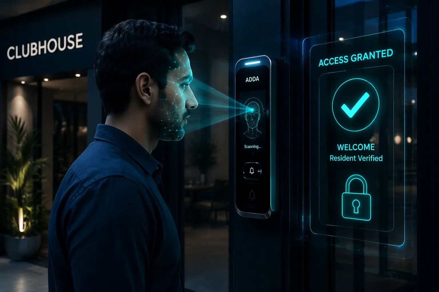Resident in a residential community using face-based access powered by ABRA biometric activation