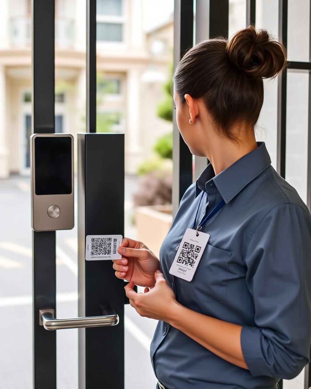 Authorised staff member using ID card access at a residential community gate