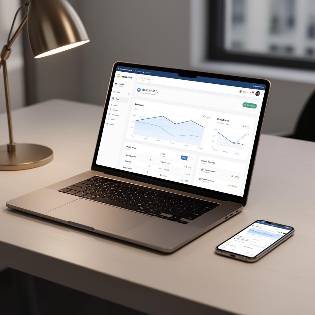 Residential management platform shown on laptop and smartphone