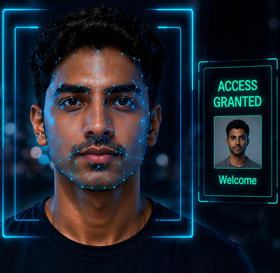 Resident approaching a premium residential access door with face recognition enabled